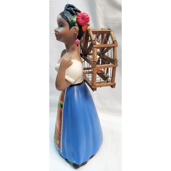 Najaco Lupita Doll Ceramic Figurine Statue Carrying Bird Cage with Birds - Picture 2 of 8